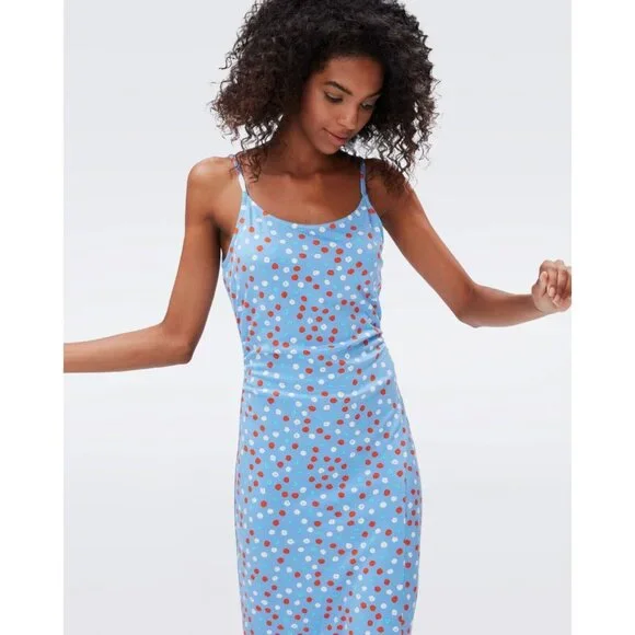 New Diane Von Furstenberg Sky Blue Maxi Dress Size Large New With Tags - Picture 5 of 6